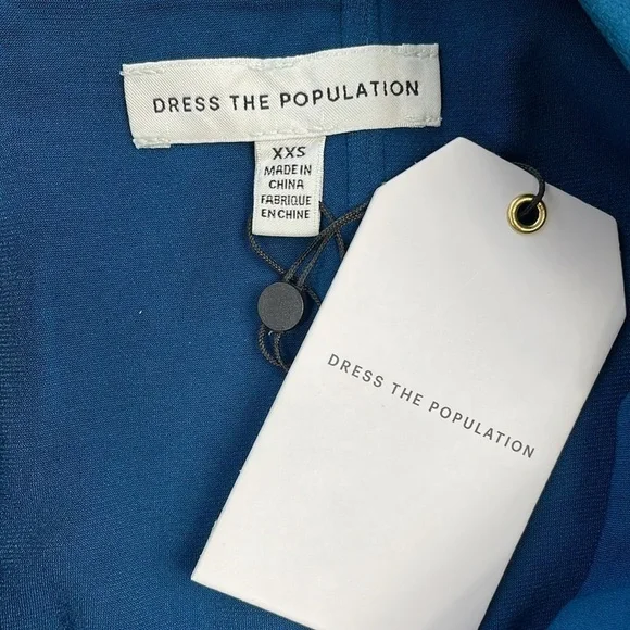 NWT Dress The Population Alessia Dress Peacock Blue Slit Flattering Sz XXS - Picture 8 of 13